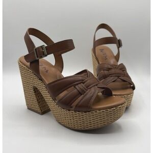 KORKS Dee Platform Wedges Women's Size 7 Brown Faux Leather Strappy Shoe NIB